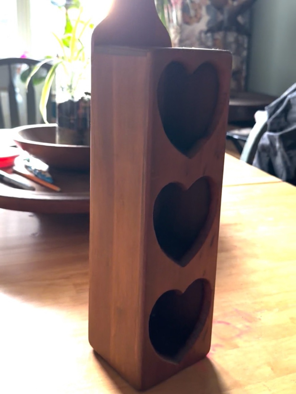 Wooden Heart Wall Hanging with Three Carved Heart cubbies